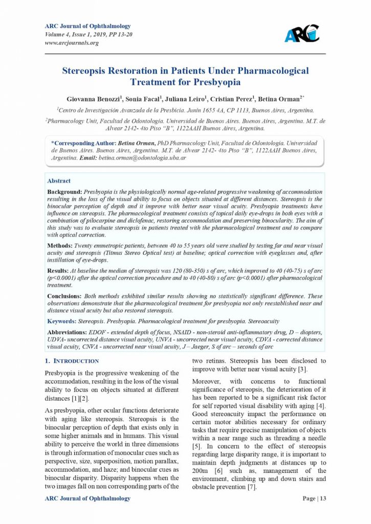 Evaluación de la estereopsis en pacientes en tratamiento farmacológico para la presbicia​
